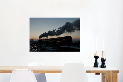 Glasbilder - 90x60 cm - Eine Dampflokomotive am Abend (Gr. 90x60 cm)