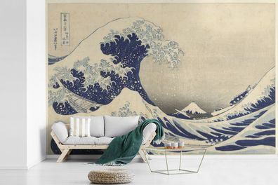 Fototapete - 360x240 cm - Die große Welle bei Kanagawa - Gemälde von Katsushika Hokus