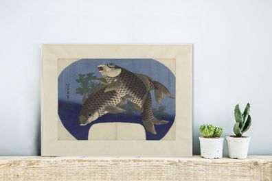 Glasbilder - 40x30 cm - Zwei Karpfen - Gemälde von Katsushika Hokusai (Gr. 40x30 cm)