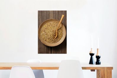 Glasbilder - 40x60 cm - Eine rustikale Holzschale mit Quinoa und Holzlöffel