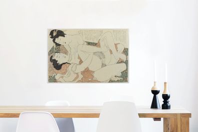 Glasbilder - 60x40 cm - Paar beim Liebesspiel - Gemälde von Katsushika Hokusai