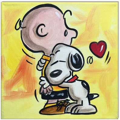 Klausewitz: Original Acryl auf Leinwand: Peanuts Charlie & Snoopy II/ 20x20 cm