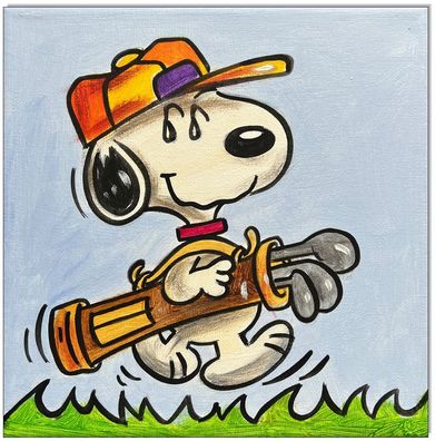 Klausewitz: Original Acryl auf Leinwand: Peanuts Snoopy plays Golf III/ 20x20 cm