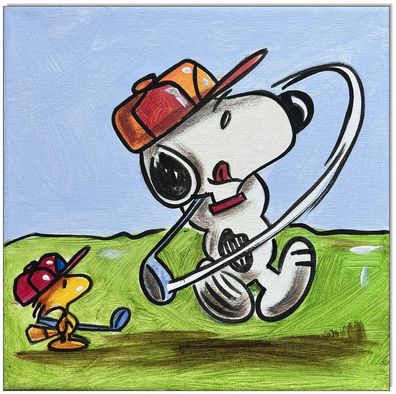 Klausewitz: Original Acryl auf Leinwand: Peanuts Snoopy plays Golf IV/ 20x20 cm