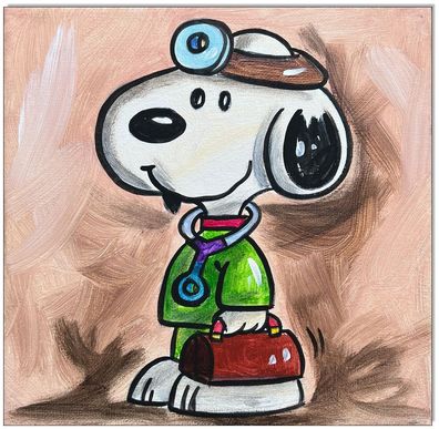 Klausewitz: Original Acryl auf Leinwand: Peanuts- Snoopy Doc Beagle / 20x20 cm