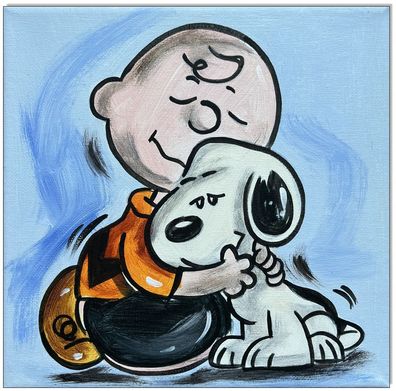 Klausewitz: Original Acryl auf Leinwand: Peanuts- Charlie & Snoopy III / 20x20 cm