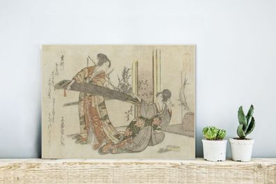 Glasbilder - 40x30 cm - Zwei Frauen mit einer Koto - Gemälde von Katsushika Hokusai