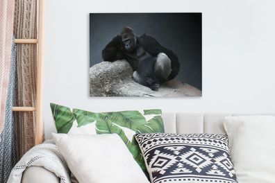 Leinwandbilder - 40x30 cm - Gorilla entspannt auf einem Felsen (Gr. 40x30 cm)