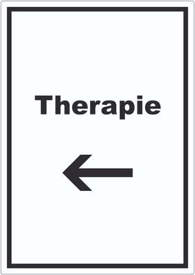 Therapie Aufkleber mit Text und Richtungspfeil links Raum Behandlung hochkant