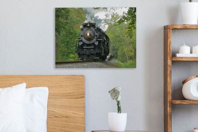Leinwandbilder - 40x30 cm - Eine Dampflokomotive in einer grünen Umgebung