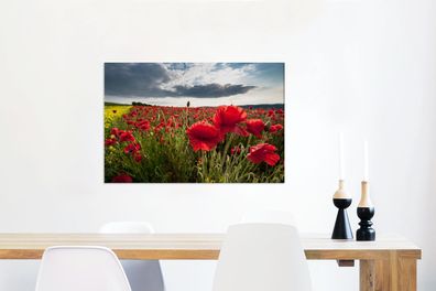 Leinwandbilder - 60x40 cm - Mohnblumen gegen einen dramatischen stürmischen Himmel