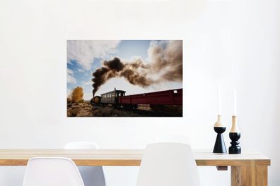 Glasbilder - 90x60 cm - Viel Dampf über der Dampflokomotive (Gr. 90x60 cm)