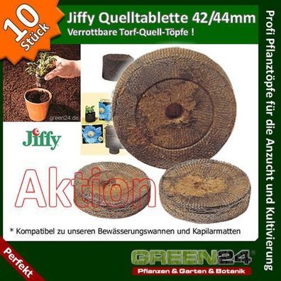 10 Stück Jiffy® Quell-Tabletten Torf-Quelltöpfe Aussaaterde Anzuchterde Torf Tab