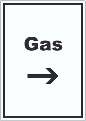 Gas Aufkleber mit Text und Richtungspfeil rechts Anschluss hochkant