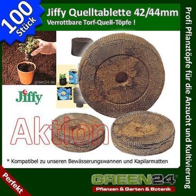 100 St. Jiffy® Torfquelltöpfe Quelltöpfe Torfquelltabs Quelltabletten 42 / 44mm