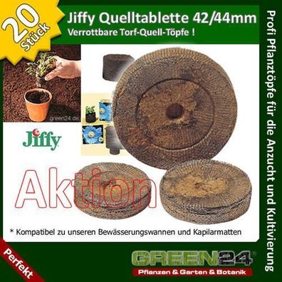 20 St. Jiffy ® Quell-Tabletten Torf-Quell-Töpfe Quelltöpfe Quelltabs 44/42 Tabs!