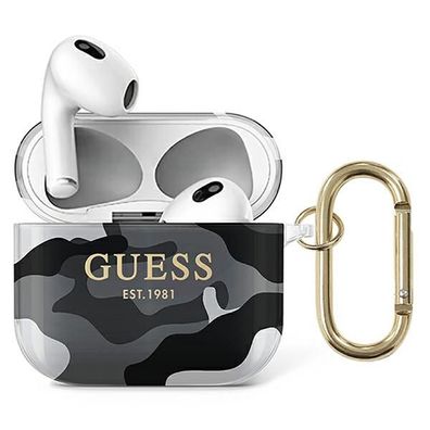 Hülle Case AirPods 3 Guess Camouflage schwarz Kunststoff Cover Logo
