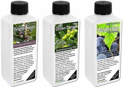 Mediterrane Plantage Dünger SET mit 3 Profi Flüssigdüngern für Feigen, Oliven