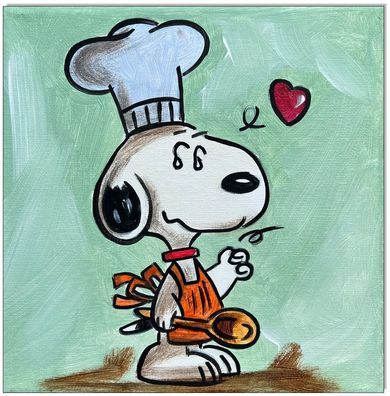 Klausewitz: Original Acryl auf Leinwand: Snoopy Cooking Beagle/ 20x20 cm