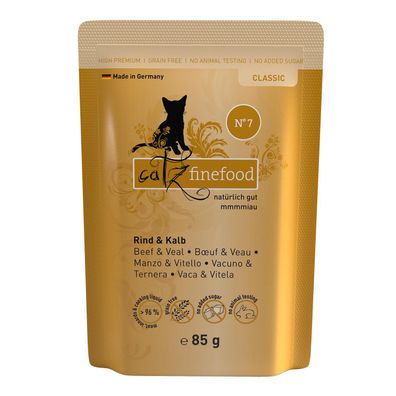 catz finefood ¦ N° 7 -Rind & Kalb - 16 x 85g ¦ nasses Katzenfutter in Pouchbeuteln