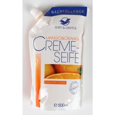 12x 500ml Soft & Gentle Cremeseife Nachfüllbeutel Mango & Orange Hände waschen