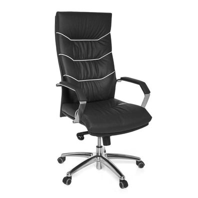 Amstyle Bürostuhl Echt-Leder schwarz Schreibtischstuhl | Chefsessel mit Kopfstütze u.
