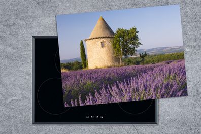 Herdabdeckplatte - 70x52 cm - Runder Turm auf einem Lavendelfeld in Frankreich