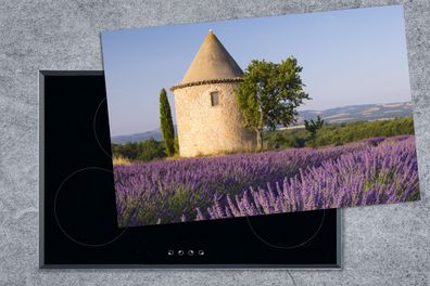 Herdabdeckplatte - 80x52 cm - Runder Turm auf einem Lavendelfeld in Frankreich