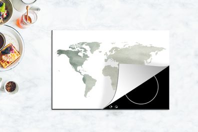 Herdabdeckplatte - 78x52 cm - Weltkarte - Grau - Weiß