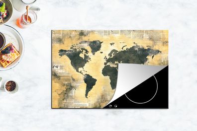 Herdabdeckplatte - 78x52 cm - Weltkarte - Gold - Zeitungen