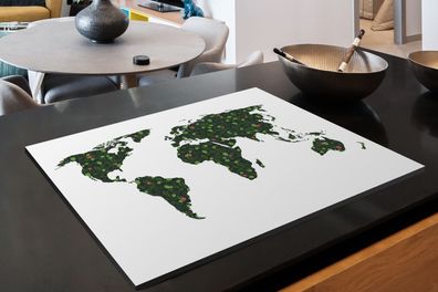 Herdabdeckplatte - 80x52 cm - Weltkarte - Tropische Pflanzen - Weiß