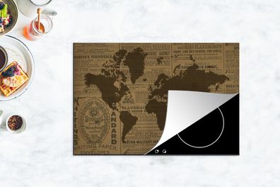 Herdabdeckplatte - 78x52 cm - Weltkarte - Braun - Zeitung