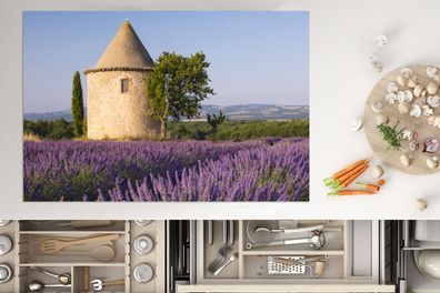 Herdabdeckplatte - 78x52 cm - Runder Turm auf einem Lavendelfeld in Frankreich