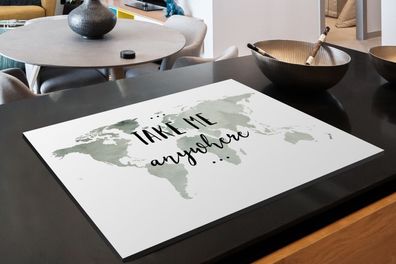 Herdabdeckplatte - 80x52 cm - Weltkarte - Zitat - Take Me Anywhere