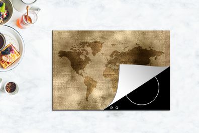 Herdabdeckplatte - 78x52 cm - Weltkarte - Antik - Braun