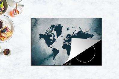 Herdabdeckplatte - 78x52 cm - Weltkarte - Farbe - Aquarell