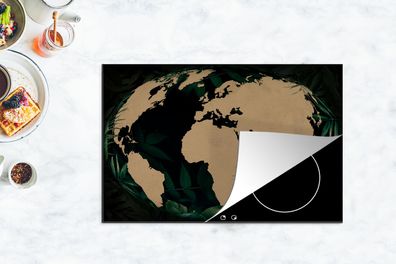 Herdabdeckplatte - 80x52 cm - Weltkarte - Globus - Pflanzen