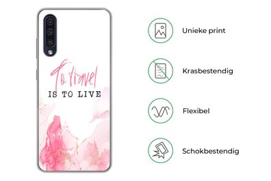 Hülle für Samsung Galaxy A50 - Sprichwörter - Zitate - Reisen ist Leben - Gold - Sili