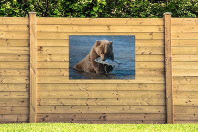 Gartenposter - 120x80 cm - Bär - Braun - Fisch (Gr. 120x80 cm)