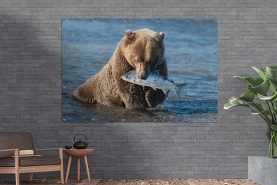 Gartenposter - 180x120 cm - Bär - Braun - Fisch (Gr. 180x120 cm)