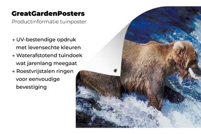 Gartenposter - 120x80 cm - Bär - Fisch - Wasserfall (Gr. 120x80 cm)
