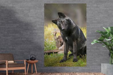 Gartenposter - 120x180 cm - Wolf - Schwarz - Gras (Gr. 120x180 cm)