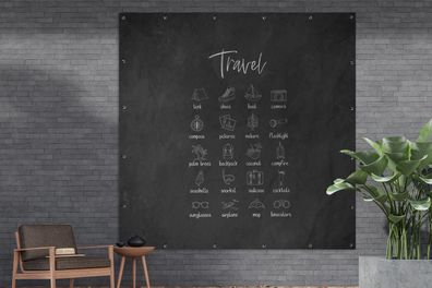 Gartenposter - 200x200 cm - Sprichwörter - Zitate - Reisen - Boot - Kamera