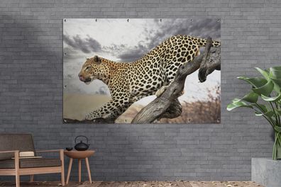 Gartenposter - 180x120 cm - Leopard - Wolken - Baum (Gr. 180x120 cm)