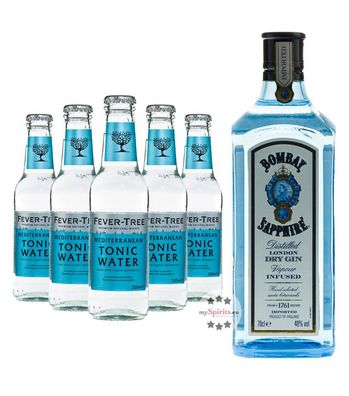 Bombay Sapphire Gin & Fever Tree Mediterranean Tonic Water Set (40 % vol., 2,0 Liter)