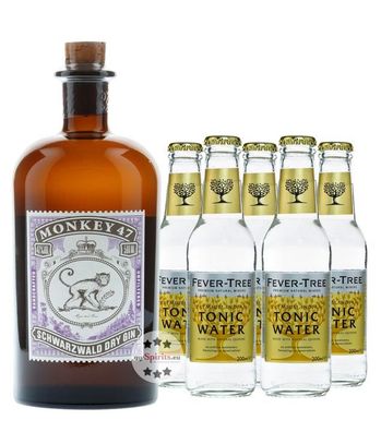 Monkey 47 Dry Gin & 5 x Fever-Tree Indian Tonic Water (47 % Vol., 1,5 Liter) (47 % Vo