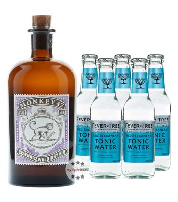 Monkey 47 Gin & 5 x Fever-Tree Mediterranean Tonic Water (47 % Vol., 1,5 Liter) (47 %