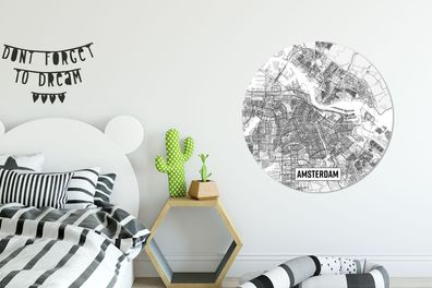 Runde Wandbilder - 90x90 cm - Stadtplan von Amsterdam (Gr. 90x90 cm)