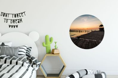 Runde Wandbilder - 60x60 cm - Sonnenuntergang mit Promenade Isla Mujeres