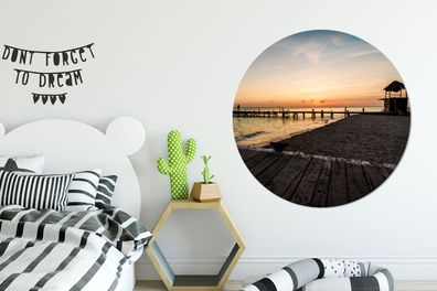 Runde Wandbilder - 140x140 cm - Sonnenuntergang mit Promenade Isla Mujeres